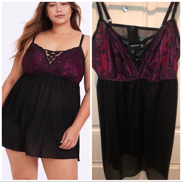 torrid Other - TORRID BERRY PURPLE/BLK. LATTICE BOUDOIR BABYDOLL